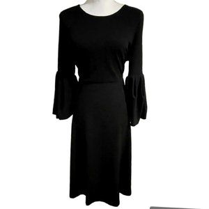 Flattering A-line Midi Little Black Dress with Flouncy Sleeves